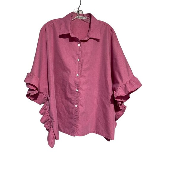 Miss Look Women's Top Blouse Button Down Blocked Ruffle Pink Size 2X - Picture 1 of 4